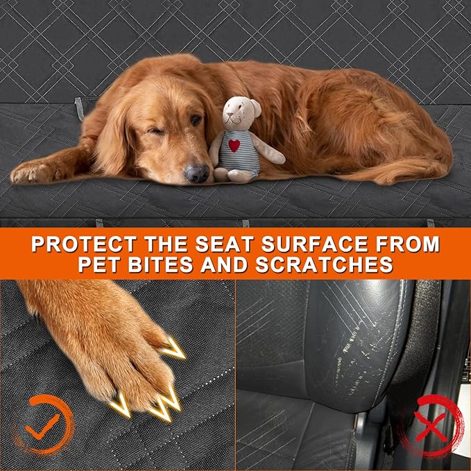 Dog Car Seat Cover for Mid-Size Truck, Compatible with Toyota Tacoma/Hilux, Ford Ranger, Chevy Colorado/GMC Canyon, Nissan Frontier, Honda Ridgeline, Jeep Gladiator, 600D Waterproof Pet Seat