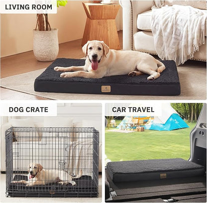 Bedfolks Orthopedic Dog Bed for Extra Large Dogs - Egg Foam Dog Crate Bed with Removable Waterproof Cover, Pet Bed Mat Suitable for Dogs and Pets Up to 100 lbs (44 x 32 x 3.5 inches, Black)