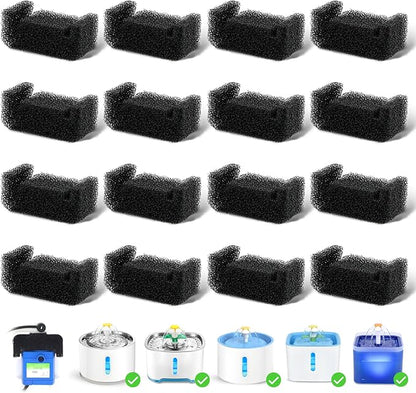 16 Pack Cat Water Fountain Sponge Filters, Replacement Foam Pre-Filter Sponges for 67oz/2L & 81oz/2.4L Pet Fountain (Pump Not Included)