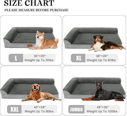 Orthopedic Dog Bed Medium Size Dog 30''X20'', Waterproof L Bolster Egg Crate Foam Pet Crate Beds with Washable Removable Cover, Non-Slip Soft Pet Couch Sleep Mat, Grey