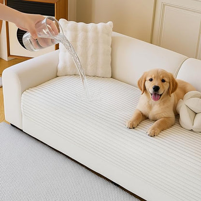 MYSKY HOME 100% Waterproof Couch Cover, Couch Covers for Sofa, Non Slip Couch Covers for 2 Cushion Sofa Pet Friendly, Sofa Covers Washable Slipcovers Dog Couch Cover Protector, Off White, 35"x63"