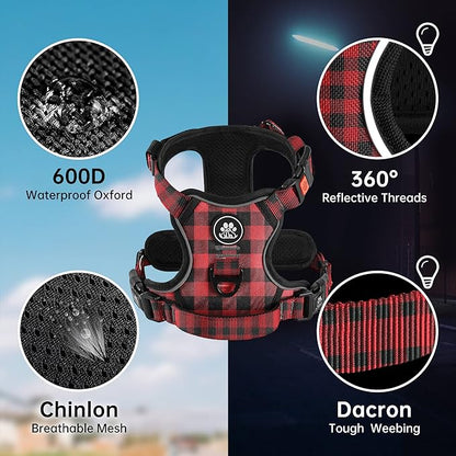 NESTROAD No Pull Dog Harness with Leash, Reflective No Choke Pet Vest Harness,Adjustable Soft Padded Dog Harness with Easy Control Handle for Large Dogs(Checkered Red,X-Large)