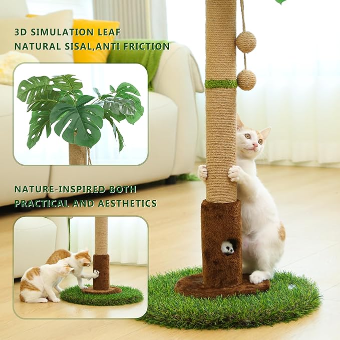 Woochpet Cat Scratching Post for Indoor Cats and Kitten - 35.43" Tall Cat Scratching Post with Sisal Rope,Palm Tree Cat Scratch Post with Hanging Ball