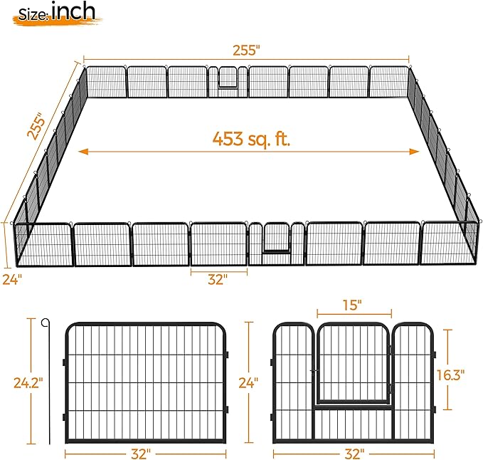 Yaheetech Dog Playpen Indoor, Extra Wide Outdoor Dog Fence Foldable Pet Puppy Exercise Pen for Yard/Garden/RV Camping, 32 Panels 24 Inch Height x 32 Inch Width