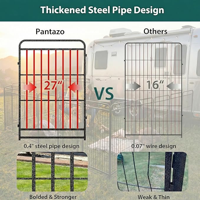 Dog Playpen Outdoor 24 Panels 47'' Rustproof Metal Dog Fence with Gate Small Medium Portable Large Dog Play Pen 54FT 212 Sq.ft for RV Camping, Trips, Play Yard