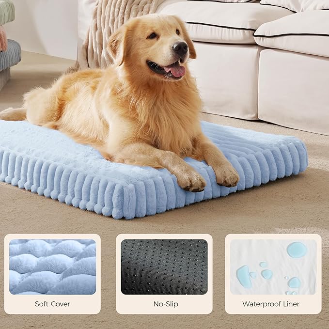 Orthopedic Dog Bed for Extra Large Dog, Waterproof Pet Bed,Non-Slip Bottom and Egg-Crate Foam with Removable Washable Cover Crate Bed,Blue,42"x30"x4"