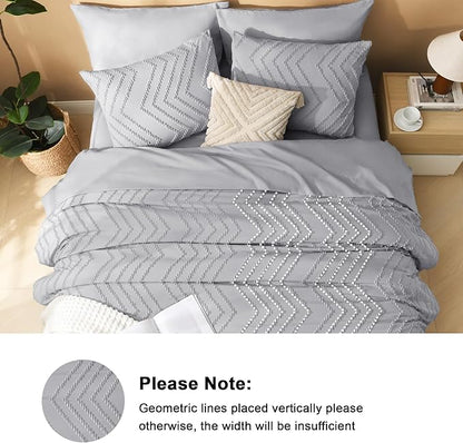 Litanika Light Grey California King Size Comforter Set with Sheets - 7 Pieces Bed in a Bag California King Boho Tufted Complete Bedding Sets with Comforter, Sheets, Pillowcases & Shams
