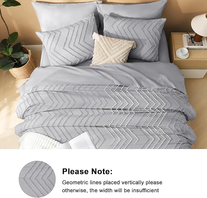 Litanika Light Grey King Size Comforter Set with Sheets - 7 Pieces Bed in a Bag King Boho Tufted Complete Bedding Sets with Comforter, Sheets, Pillowcases & Shams