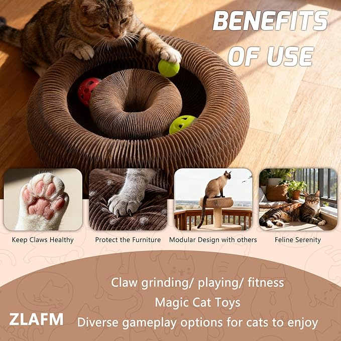 Magnetic Magic Organ Cat Scratcher Toy, Extra-Thick & Large Connectable Cardboard Scratching Board with Bell Ball, Interactive Enrichment Toy for Indoor Cats & Kittens (4 Pack)