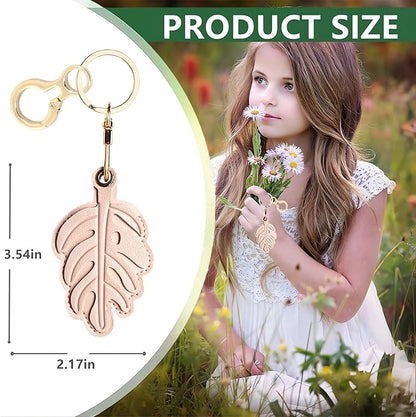Leather Keychain Holder Case Compatible with AirTag,Cute Protective Cover with Keyring,Anti-Scratch Finder GPS Tracker Case for Wallet Keys,Bag,Pets,Backpack(Pink Leaves)