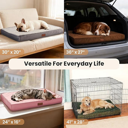OhGeni Orthopedic Waterproof Dog Bed for Small Dogs, Machine-Washable Removable Cover in Easy-Clean Fabric, High Density Foam & Easy-Carry Handle, Suitable for Crate, 24 inch (Pink)