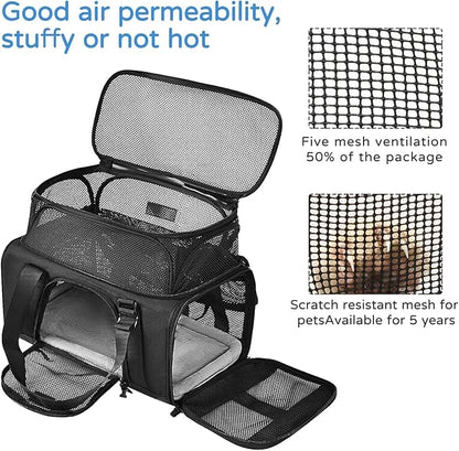 Wakytu Airline Approved Pet Carrier, Collapsible Cat Carrier, Expandable Dog Carrier, 900D High Density Oxford Cloth, Wear-Resisting, Anti Tearing, Safety Lock Zipper, Reflective Tape