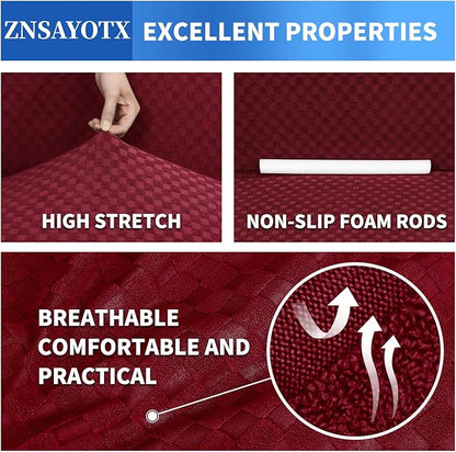 ZNSAYOTX 1 Piece Jacquard Couch Covers for 3 Cushion Couch High Stretch Sofa Cover for Pets Dogs Anti Slip Extra Large Sofa Slipcovers Furniture Protector (XL Sofa, Wine Red)