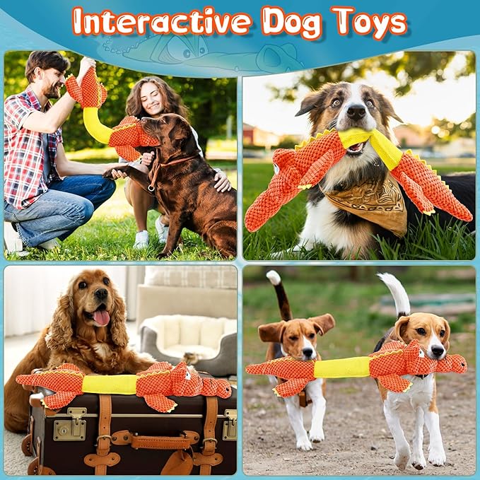 WOWBALA Interactive Tug of War Dog Toys for Small to Large Breeds - Squeaky Puppy Toys with Crinkle Paper, Stuffed Chew Toys to Keep Them Busy, Training Reward Gift for Dogs (Orange)