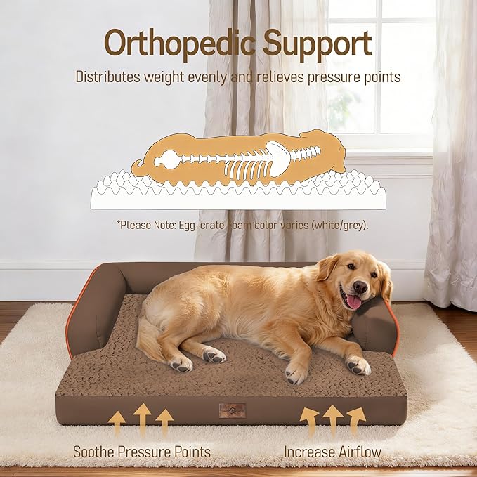 Comfort Expression Dog Bed Large Size Dog - XL Washable Orthopedic Pet Bed Waterproof Pet Couch Memory Foam Sofa Bolster with Removable Cover - 42 x 30