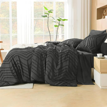 Litanika Dark Grey Queen Size Comforter Set with Sheets - 7 Pieces Bed in a Bag Queen Tufted Complete Bedding Sets with Comforter, Sheets, Pillowcases & Shams