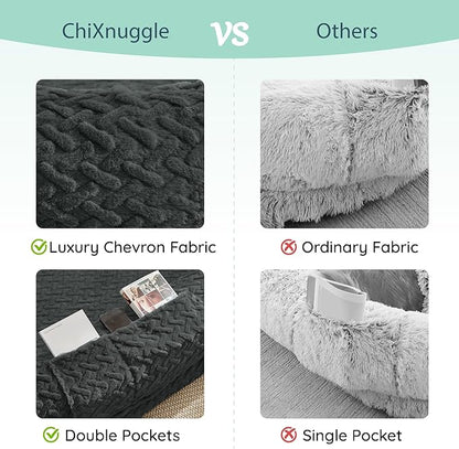 ChiXnuggle Human Dog Bed Cover - Luxury Faux Fur Giant Size Dog Bed Cover, 72"x40"x10", Dark Grey