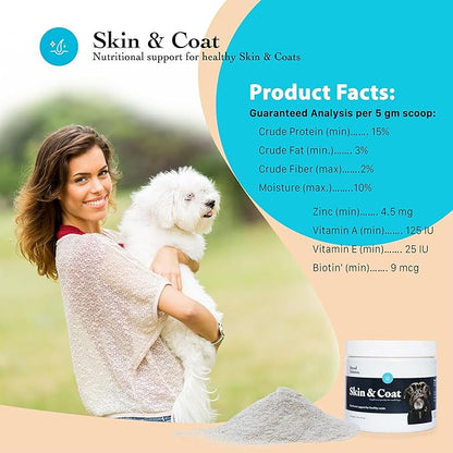 Skin and Coat Supplement Powder for Small Dogs- Anti Allergy Treatment and Itching Relief- with Vitamins A, E and Biotin - Care Products and Shedding Control Supplements for Itchy Pets