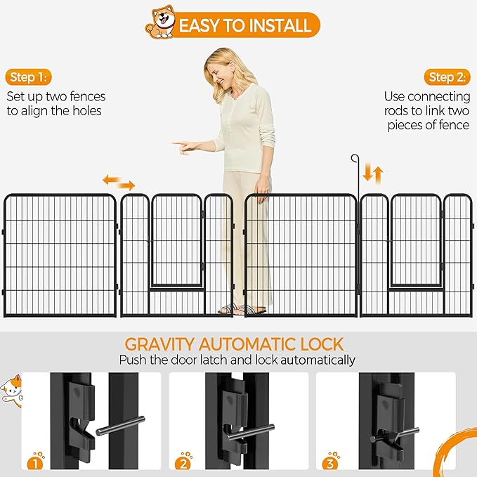 Yaheetech Wide Panel Dog Playpen, 6 Panels 32 inch High Pet Pen with Gate, Portable Indoor Outdoor Fence for Medium/Large Breed Dogs