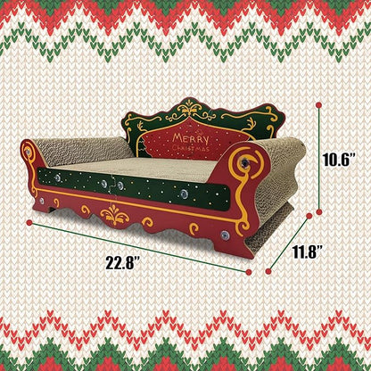 Luxury Cardboard Cat Scratcher Sofa Bed, Couch Shaped Scratching Board, Scratch Lounge with Catnip, Scratcher for Indoor Cats Large (Red)