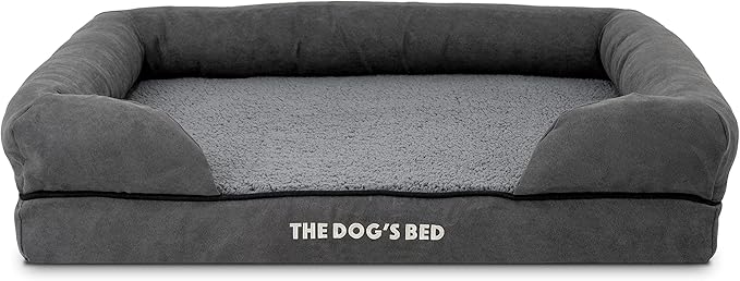 The Dog’s Bed Orthopedic Memory Foam Dog Bed with Bolsters for Medium Dogs, Waterproof Washable Cover, Anti-Slip Base, Calming Surface – CertiPUR-Certified Foam, Plush Fabric, Grey Plush, Medium