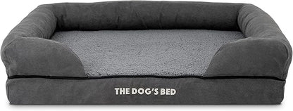 The Dog’s Bed Orthopedic Memory Foam Dog Bed with Bolsters for Medium Dogs, Waterproof Washable Cover, Anti-Slip Base, Calming Surface – CertiPUR-Certified Foam, Plush Fabric, Grey Plush, Medium