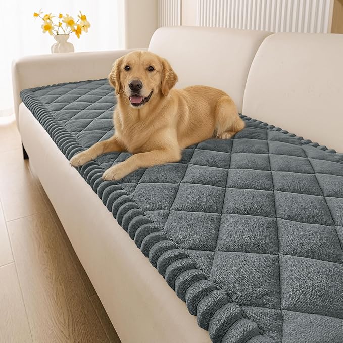 Smiry Fuzzy Couch Cover for Dogs, Non Slip Washable Pet Sofa Cover, Scratch Proof Hair Resistant Plush Sofa Slipcover, Pet Friendly Couch Cushion Protector for Cat, Dark Grey, 27.6" x 82.7"