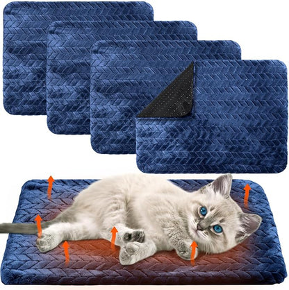 Drydiet 4 Pack Self Warming Cat Bed Mat Self Heating Pad for Dog Extra Warm Winter Pet Pad Washable Thermal Pads Mats for Pets Indoor Outdoor(Navy Blue,16 x 20 Inch)