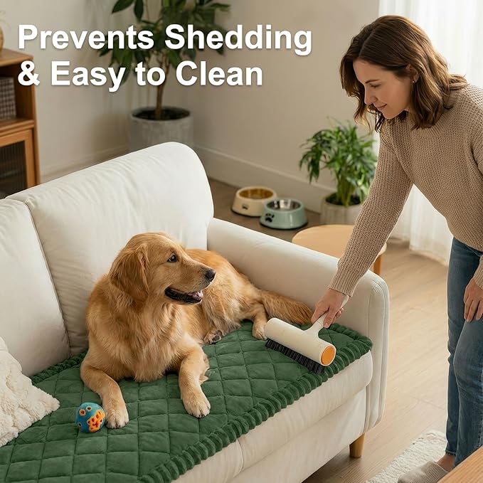 Smiry Fuzzy Couch Cover for Dogs, Non Slip Washable Pet Sofa Cover, Scratch Proof Hair Resistant Plush Sofa Slipcover, Pet Friendly Couch Cushion Protector for Cat, Green, 27.6" x 82.7"