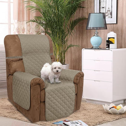U-NICE HOME Recliner Chair Covers Reversible Quilted Water Repellent Pet Protectors with Elastic Straps (23''Recliner Small, Khaki/Light Grey)