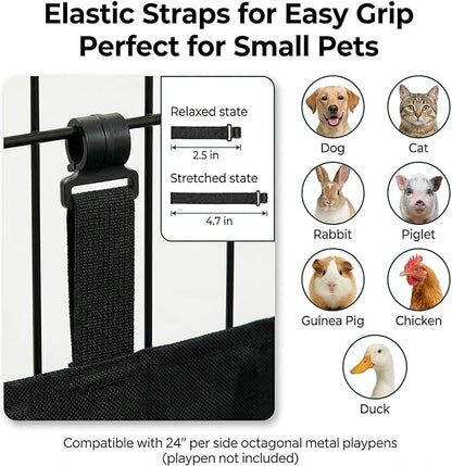 PJYuCien Octagonal Playpen Bottom Pad for 24" Side Metal Pet Pen, Waterproof 600D Oxford with Raised Edges & Snap Hooks, Washable for Puppy Small Animals, Black
