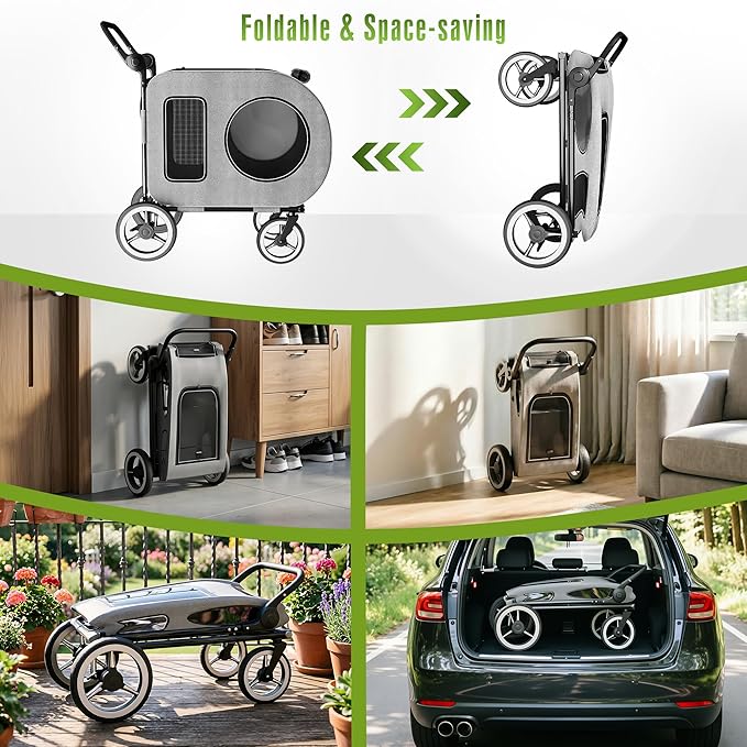 kepptory Dog Stroller with Large Dog House, XL Pet Stroller for 2 Small Dogs with Panoramic Sunroof, Adjustable Handle, Storage Organizer and Sturdy Metal Frame,32.4Lx19.3Wx23.6H(House Size)
