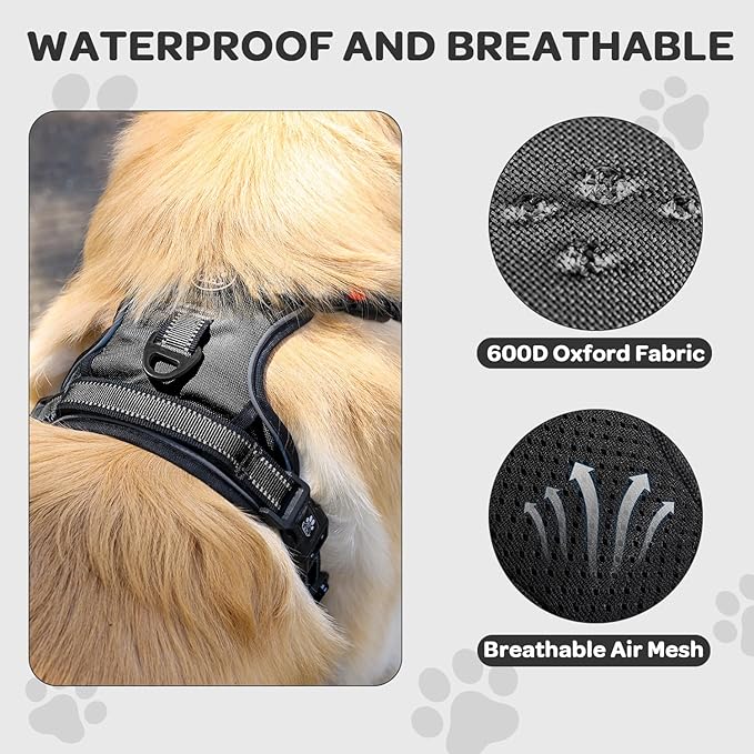 FURRYFECTION Plaid Dog Harness for Medium Dogs, Reflective No Pull Adjustable Pet Vest with Front Clip, Leash, Easy Control Handle and Seat Belt, Black, M