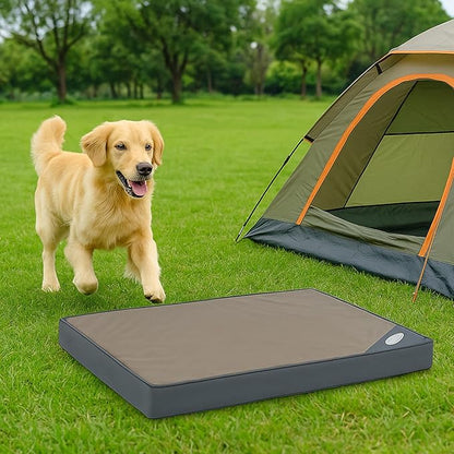 Orthopedic Outdoor Waterproof Dog Beds for Large Dogs, Washable Pet Bed with Egg Crate Foam Pet Bed Mat for Crate and Removable Oxford Fabric Cover,41"x 29",Beige