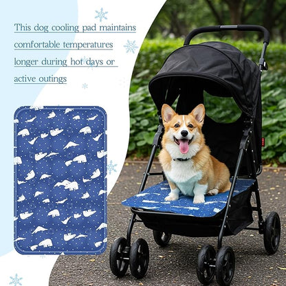 Nuanchu Dog Stroller Cooling Mat Waterproof Outdoor Pet Cooling Mat Washable Summer Cat Sleeping Blanket for Pet Stroller(11.81 x 19.69 Inches,Royal Blue Bear)