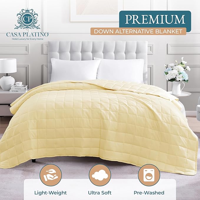Casa Platino Pre-Washed Full Blanket – Ultra Soft Reversible Microfiber with Quilted Down Alternative Fill, Lightweight and Cozy for Everyday Use – Vanilla