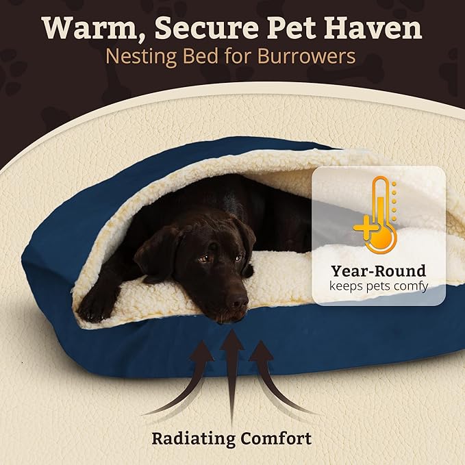 Snoozer Pet Products Luxury Rectangle Cozy Cave Dog Bed with Microsuede, Large, Sapphire