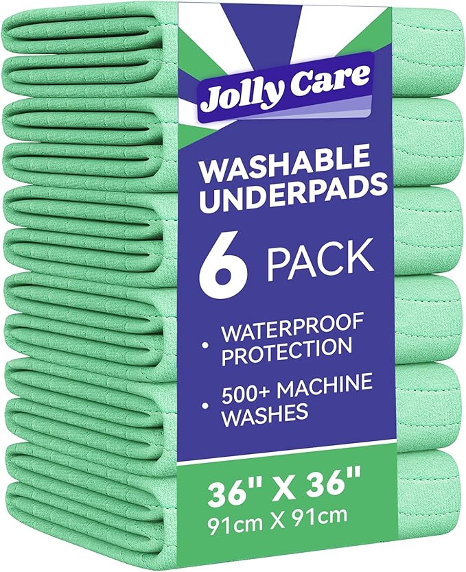 Washable Underpads Waterproof, 6 Pack 36" x36'' Heavy Absorbency Incontinence Bed Pads, Bed Wetting Pads for Adults, Elderly, Kids and Pets, Soft Reusable Changing Pads for Bed