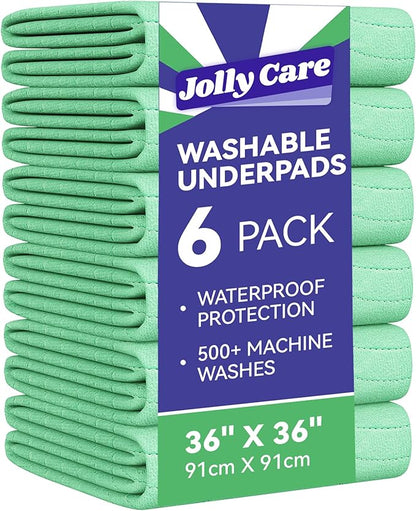 Washable Underpads Waterproof, 6 Pack 36" x36'' Heavy Absorbency Incontinence Bed Pads, Bed Wetting Pads for Adults, Elderly, Kids and Pets, Soft Reusable Changing Pads for Bed