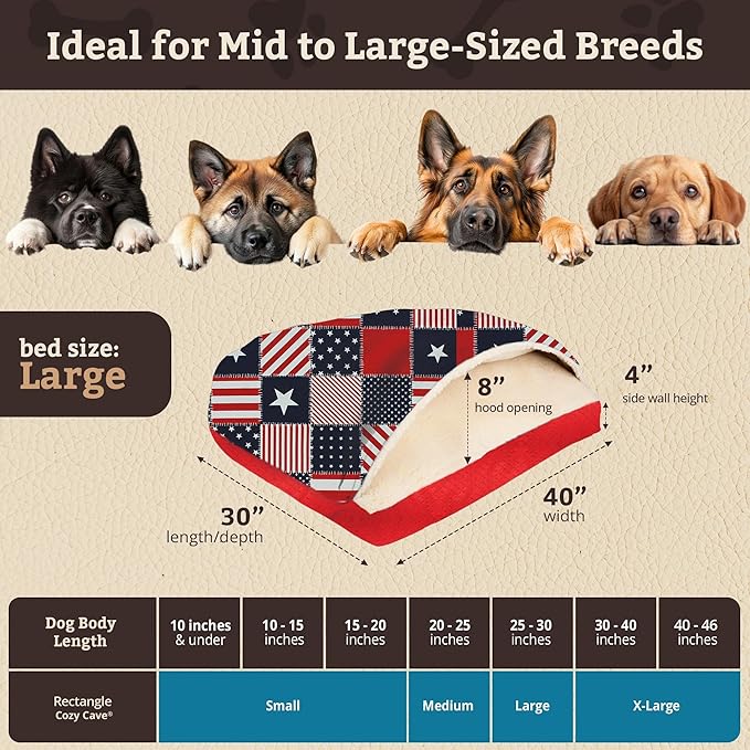 Snoozer Pet Products Luxury Rectangle Cozy Cave, Wag Collection, Large, Starpatch Red Diamond
