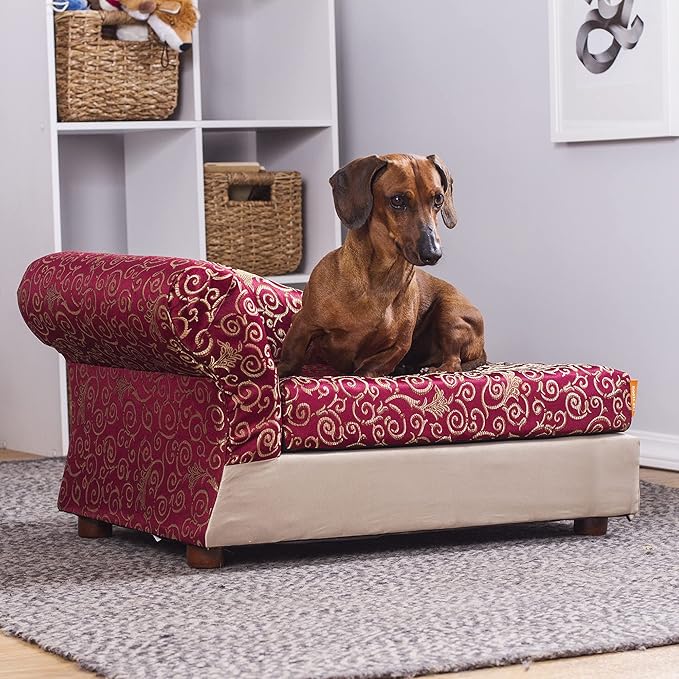 Moots Cleopatra Chaise Lounge Pet Bed, Burgundy Red, Medium, for Dogs and Cats All Medium and Small Breeds