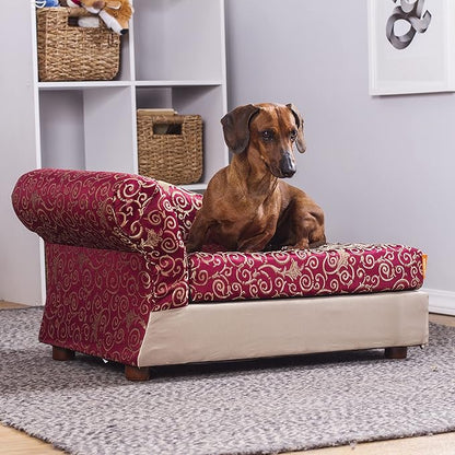 Moots Cleopatra Chaise Lounge Pet Bed, Burgundy Red, Medium, for Dogs and Cats All Medium and Small Breeds