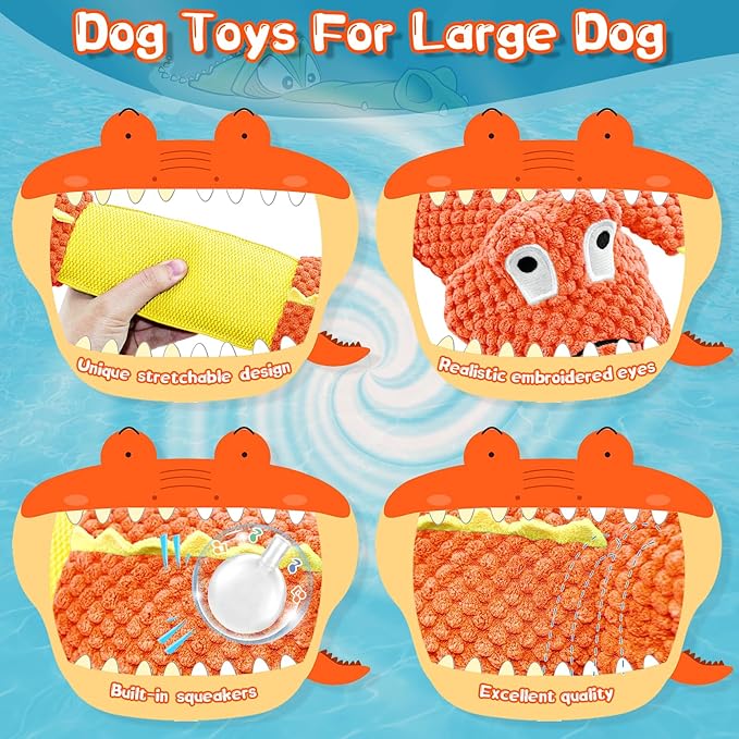 WOWBALA Interactive Tug of War Dog Toys for Small to Large Breeds - Squeaky Puppy Toys with Crinkle Paper, Stuffed Chew Toys to Keep Them Busy, Training Reward Gift for Dogs (Orange)