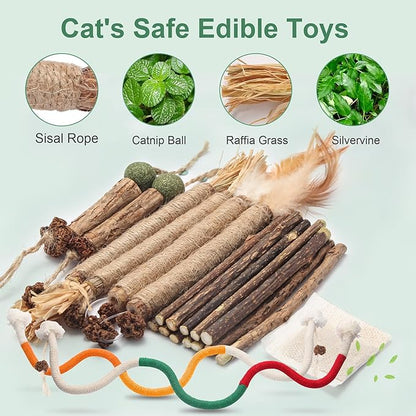 Cat Chew Toys Cat Toys, Silvervine Sticks for Cats Teeth Cleaning Rope, Kitten Teething Dental Care, Kitty for Indoor Cats Increase Appetite, Enhances Oral & Dental Health (21 Pack)