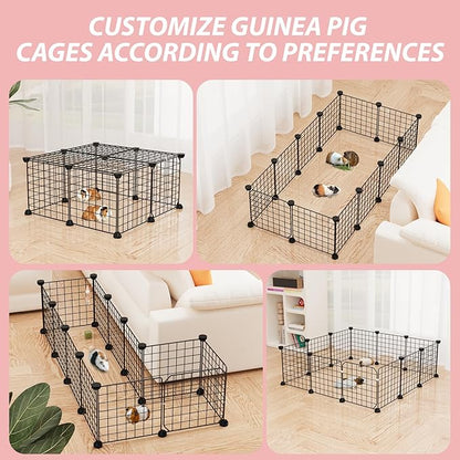 Guinea Pig Cages with Door and Top, 25x25x12inch Small Animal Cage, 12pcs Metal Grid Panels Small Animal Playpen, Expandable Cage for Guinea Pigs, Rabbits, Hamsters and Hedgehogs, Kitten