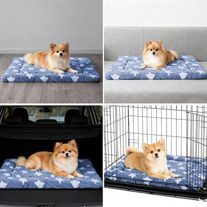 Dog Bed Mat - Dog Crate Pad - Reversible Mat for Pet Comfort - Soft Bed Crate Pads with Dual-Sided Design for All Seasons(Dark Blue Stars, 24" L*18" W*1.5" Th)