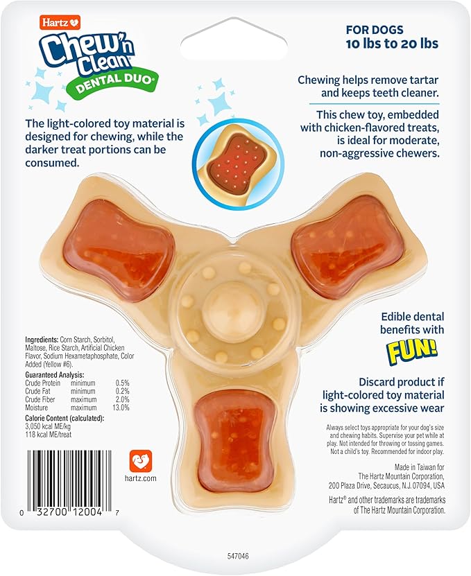 Hartz Chew ‘n Clean Chew Toy and Treat in One Chicken Flavored Tri-Point Dog Toy, Small