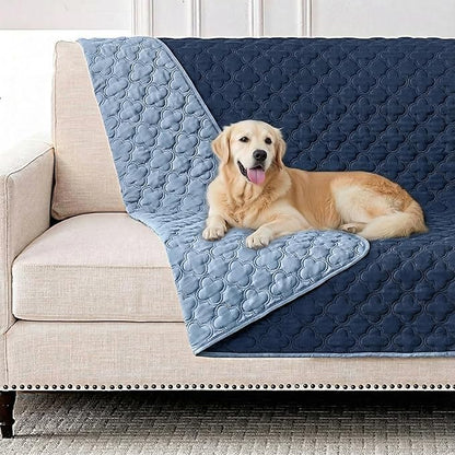FunFurry Waterproof Dog Blanket, Couch Cover for Dogs Washable, Reversible Dog Bed Cover, Couch Furniture Protector. (Dark＆Light Blue, 52 X 82 Inch - 1 Pack)