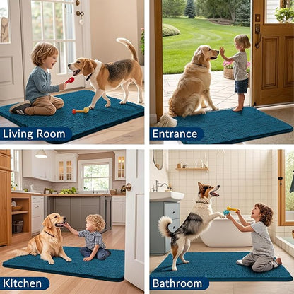 Smiry Dog Door Mat for Muddy Paws 47x32, Absorbs Moisture and Dirt Doormat, Non-Slip Washable Quick Dry Chenille Front Door Mat Indoor Entrance, Entryway Carpet for Inside Floor, Atlantic Blue