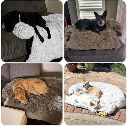 Calming Dog Bed Fluffy Plush Dog Mat for Furniture Protector with Removable Washable Cover for Large Medium Small Dogs and Cats (Small(35x31x5), Camel)
